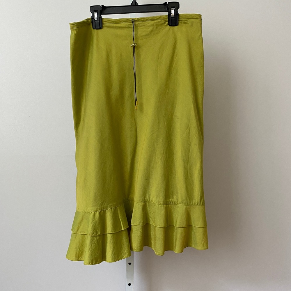 Cop.Copine Cotton Lagenlook Ruffle Hem Midi Skirt 40 Green SEO Tiered Gorpcore